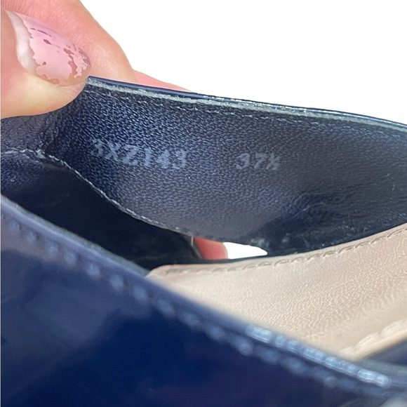 PRADA Platform Cork Wedge
Navy Blue Patent Leather
Sandals Sz EU 37.5 US 7.5 - Picture 14 of 15